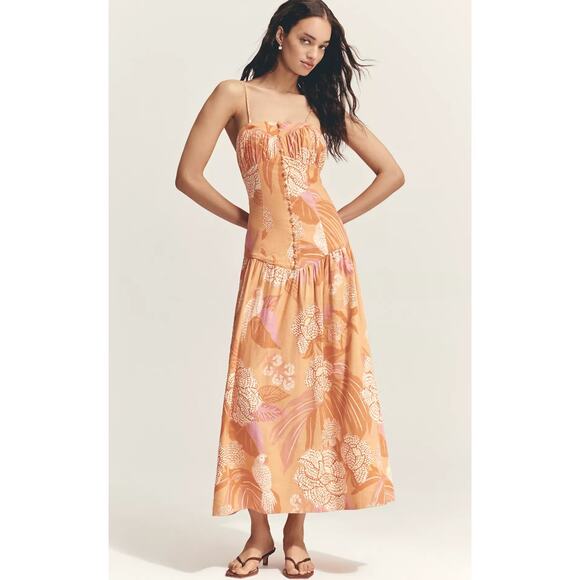 Farm Rio Linen Blend Strapless Drop-Waist Maxi Dress size M medium - Picture 1 of 8